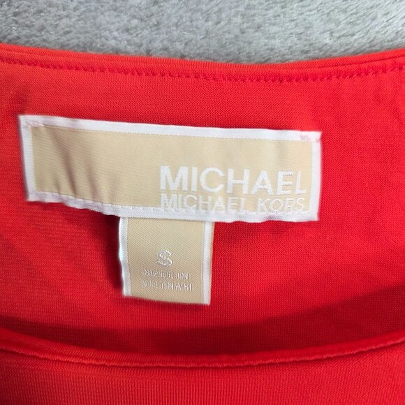 Womens Michael Kors Red Sleeveless Gold Chain Strap Tank Top Polyester Stretch S - Picture 2 of 8